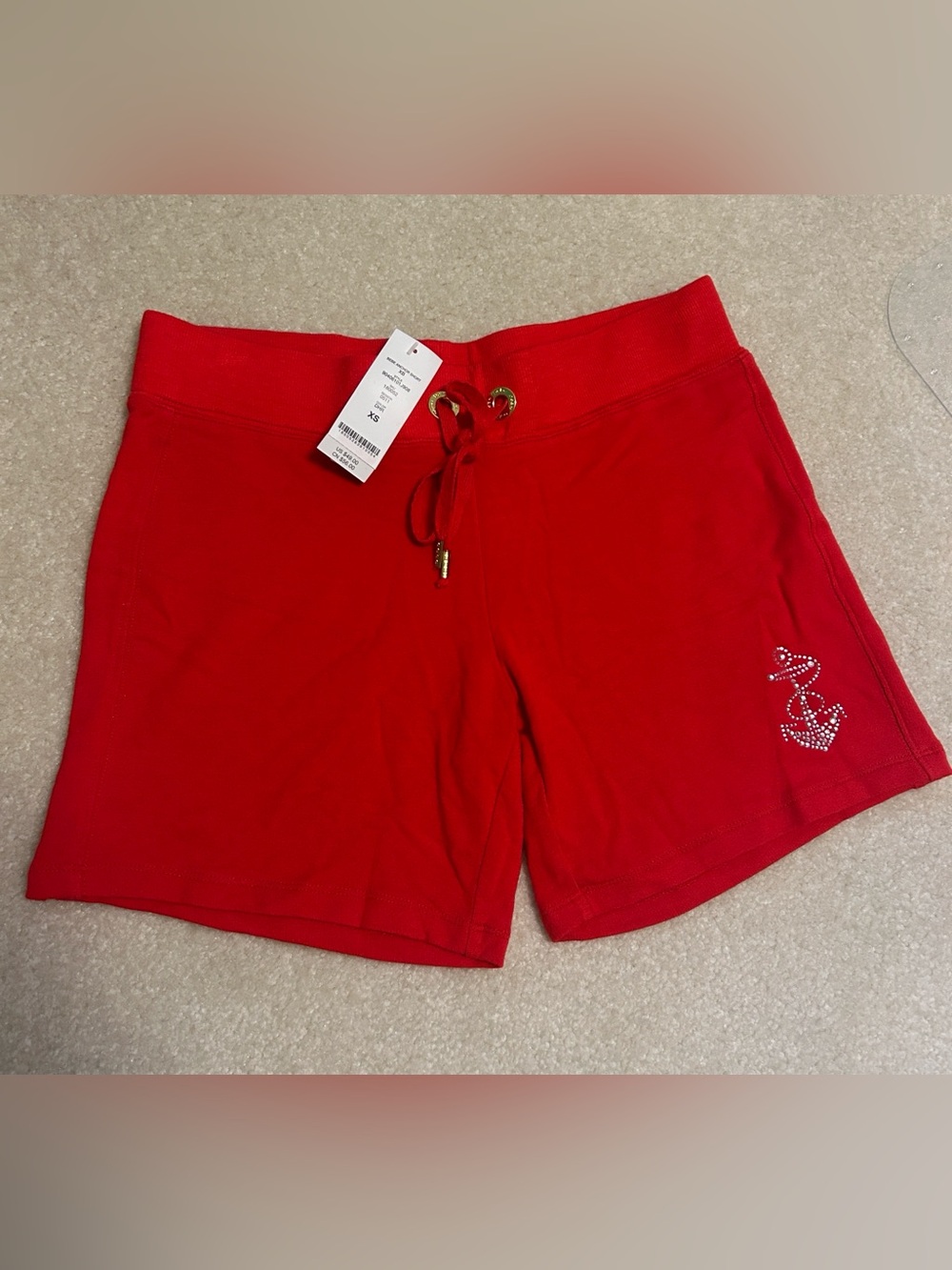 Bebe Women's Red Drawstring Shorts with Rhinestone Accents